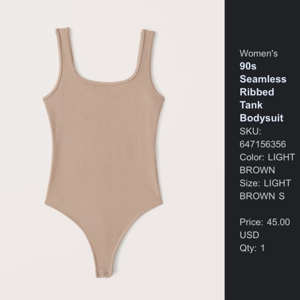 Abercrombie 90s Seamless Ribbed Tank Bodysuit Light Brown Size Small
